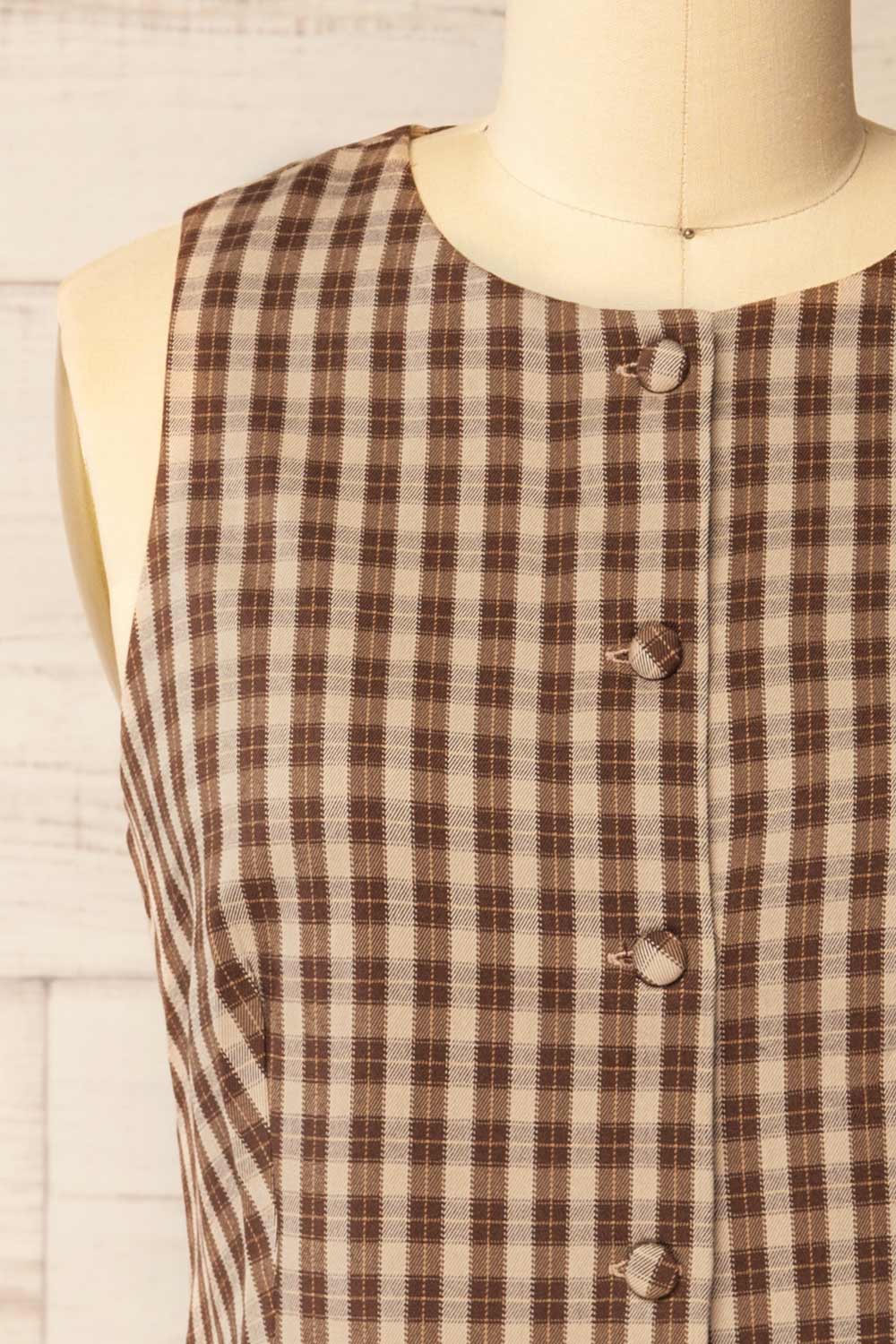 Carince Brown Plaid Button Down Vest | La petite garçonne front 