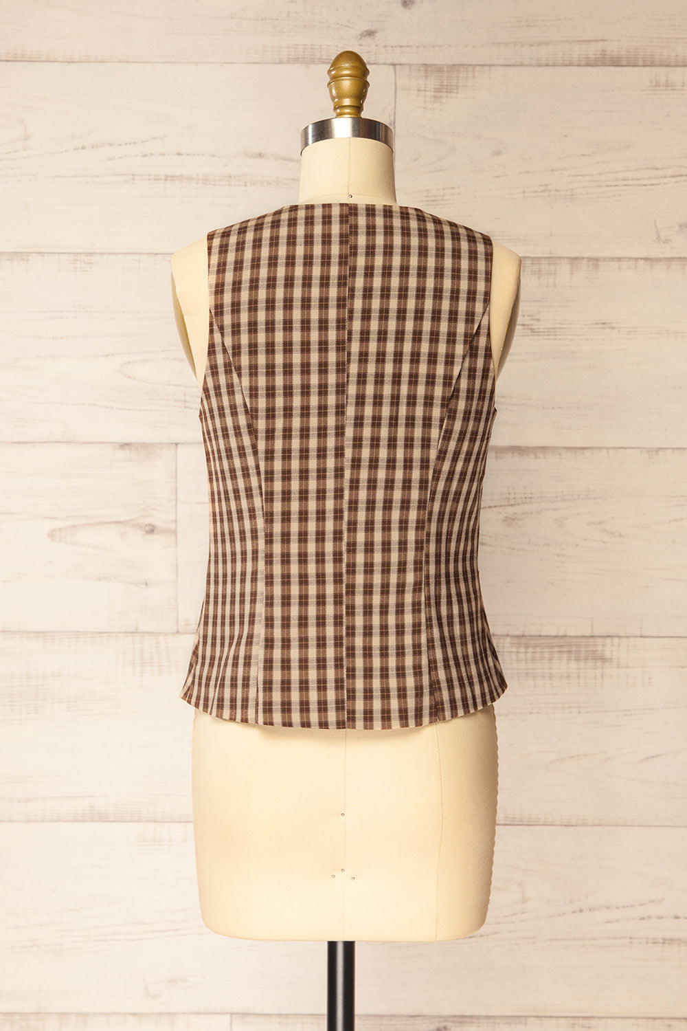 Carince Brown Plaid Button Down Vest | La petite garçonne back view