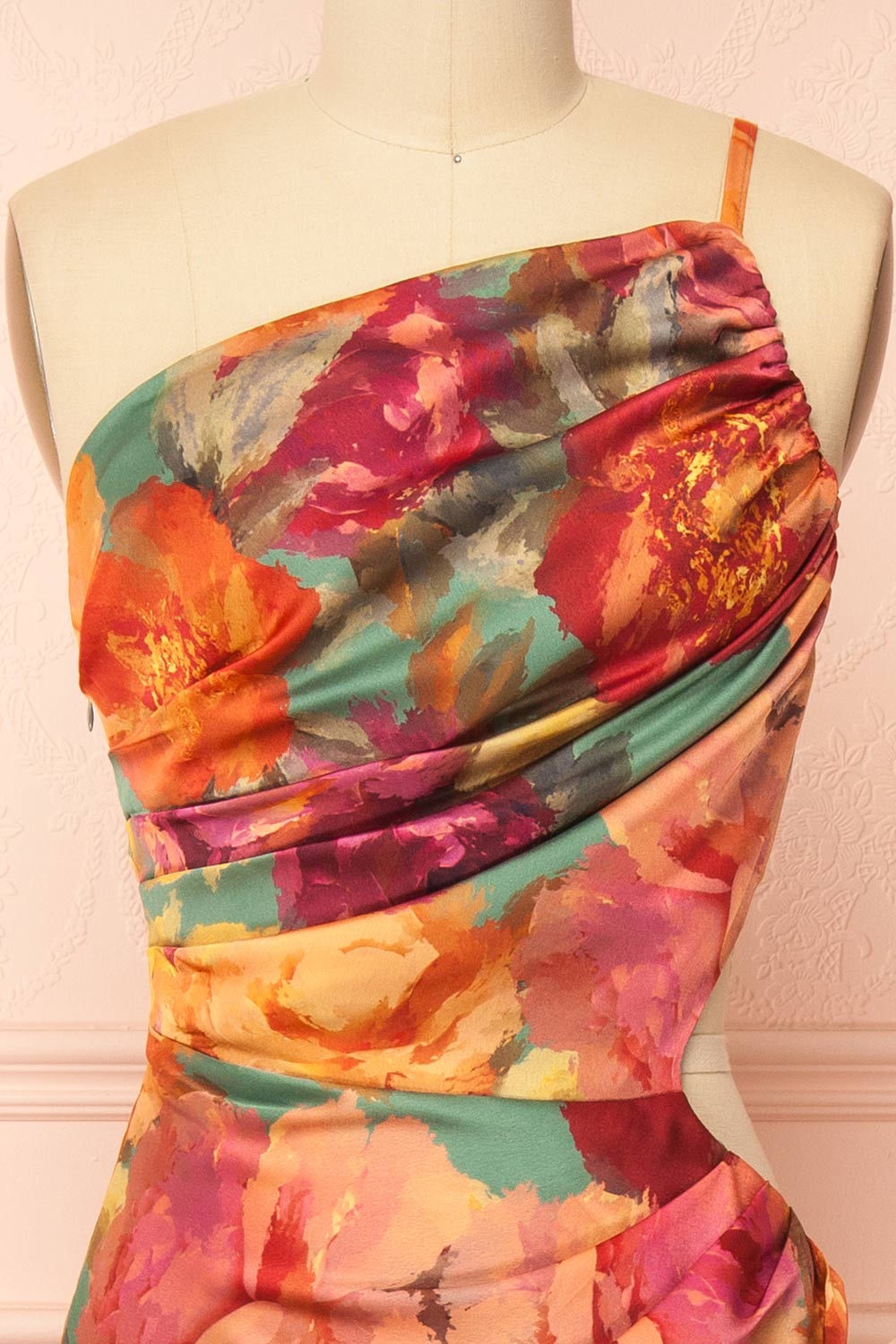 Carleena Vibrant Floral Satin Dress with Cut-Out | Boutique 1861 front 