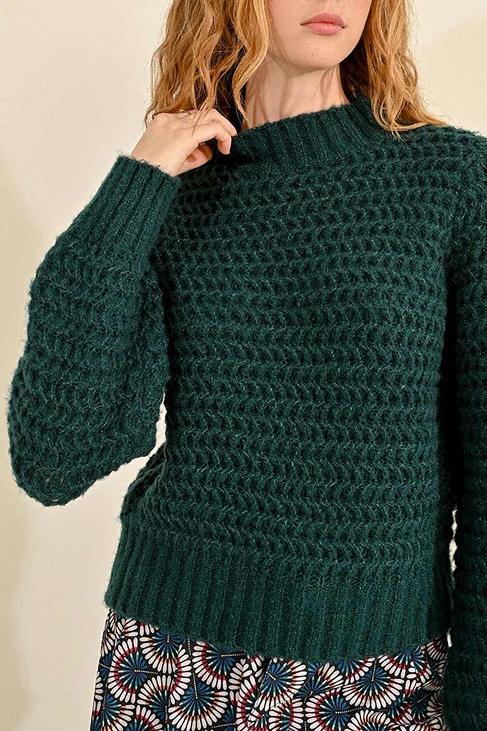 Carleton Green Knit Sweater | La petite garçonne model