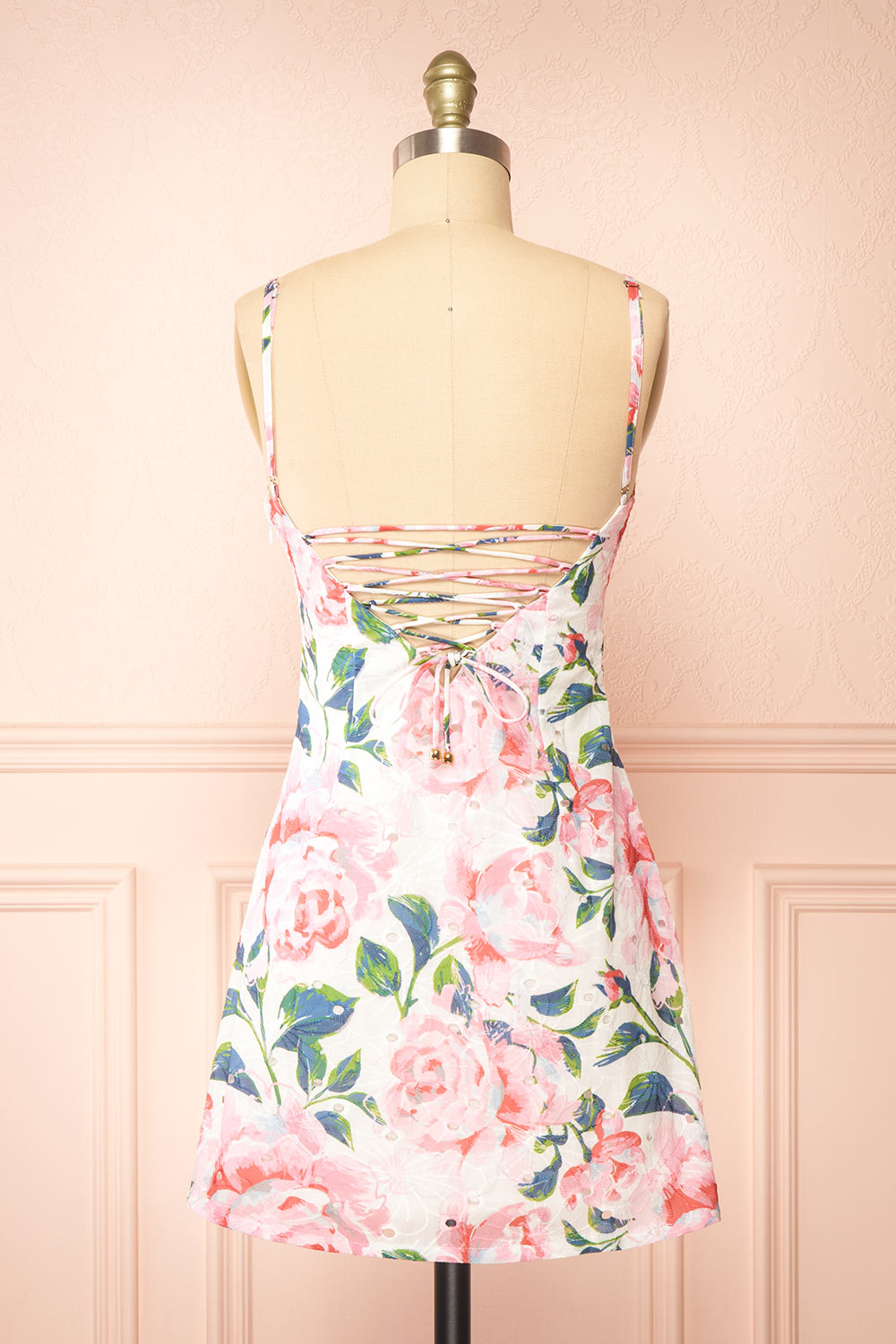 Carmela Short Floral Dress w/ Lace Up Back | Boutique 1861  back view