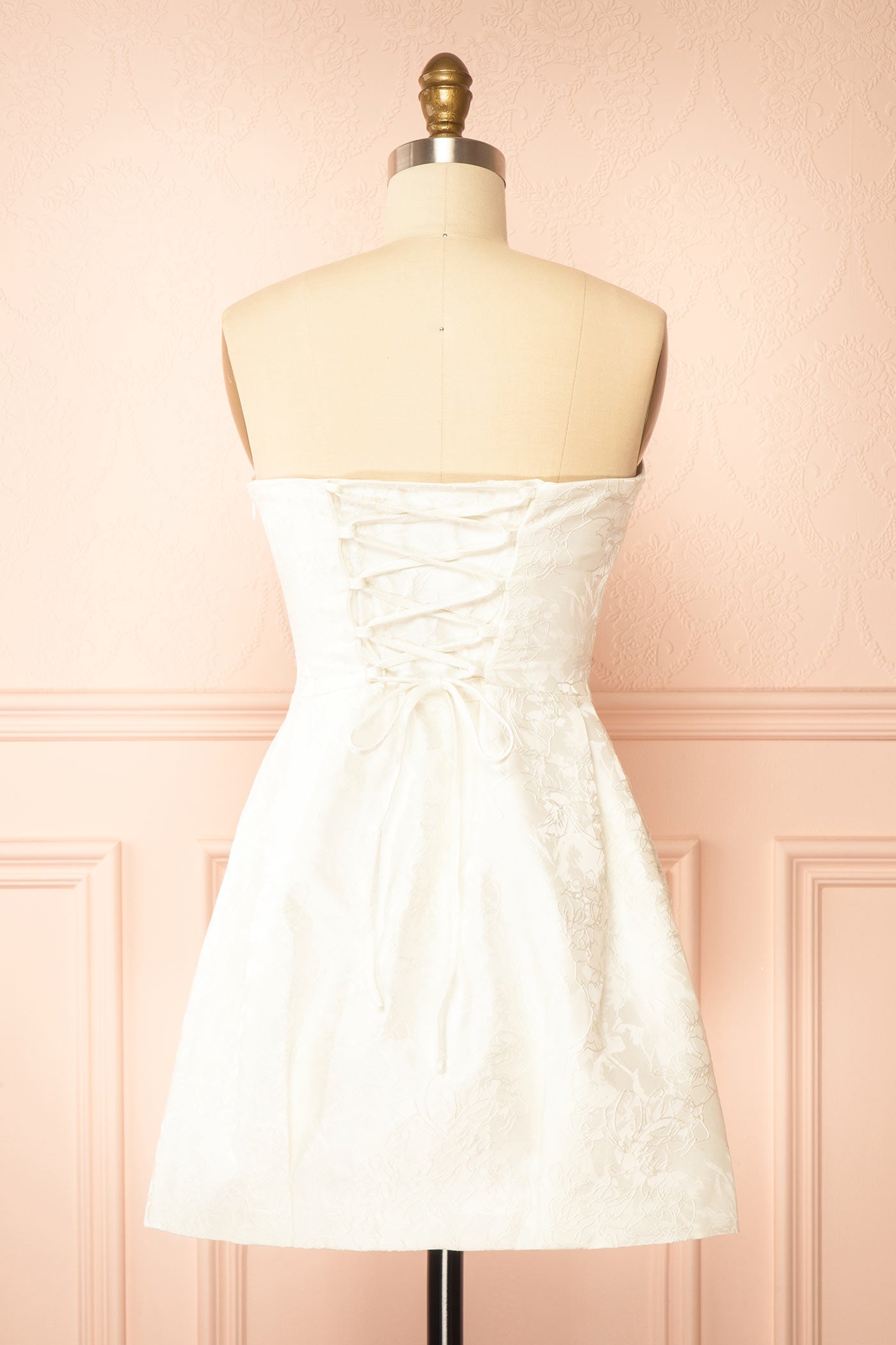 Carmelia Short Jacquard Strapless Ivory Dress | Boudoir 1861 back no bow 