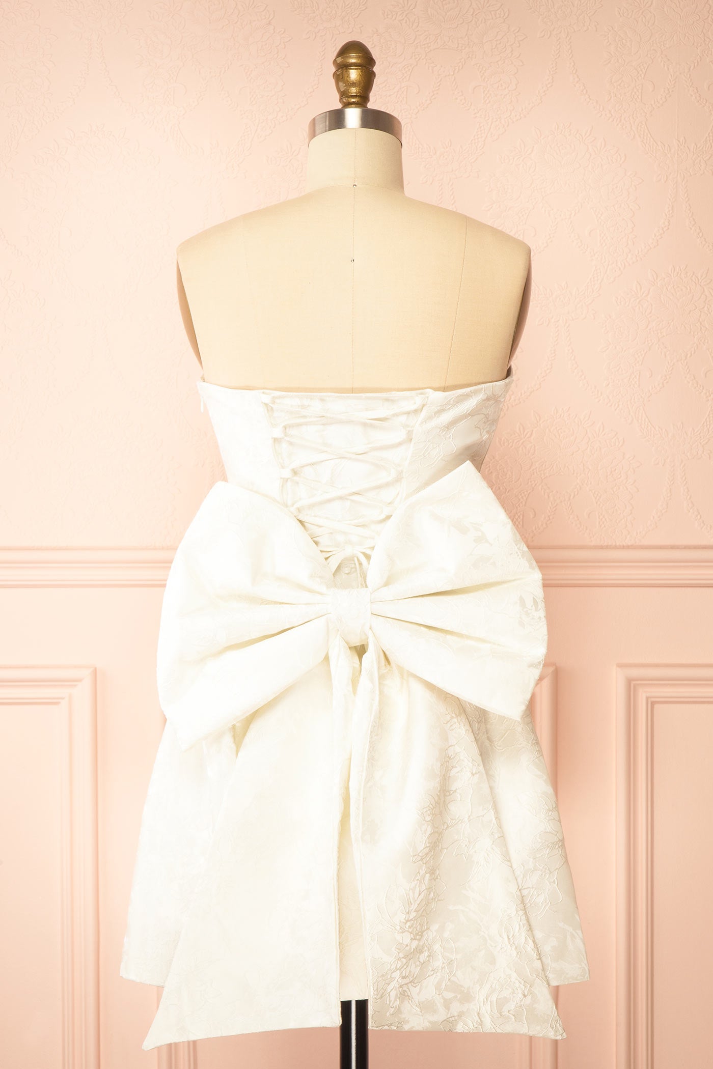 Carmelia Short Jacquard Strapless Ivory Dress | Boudoir 1861 back bow