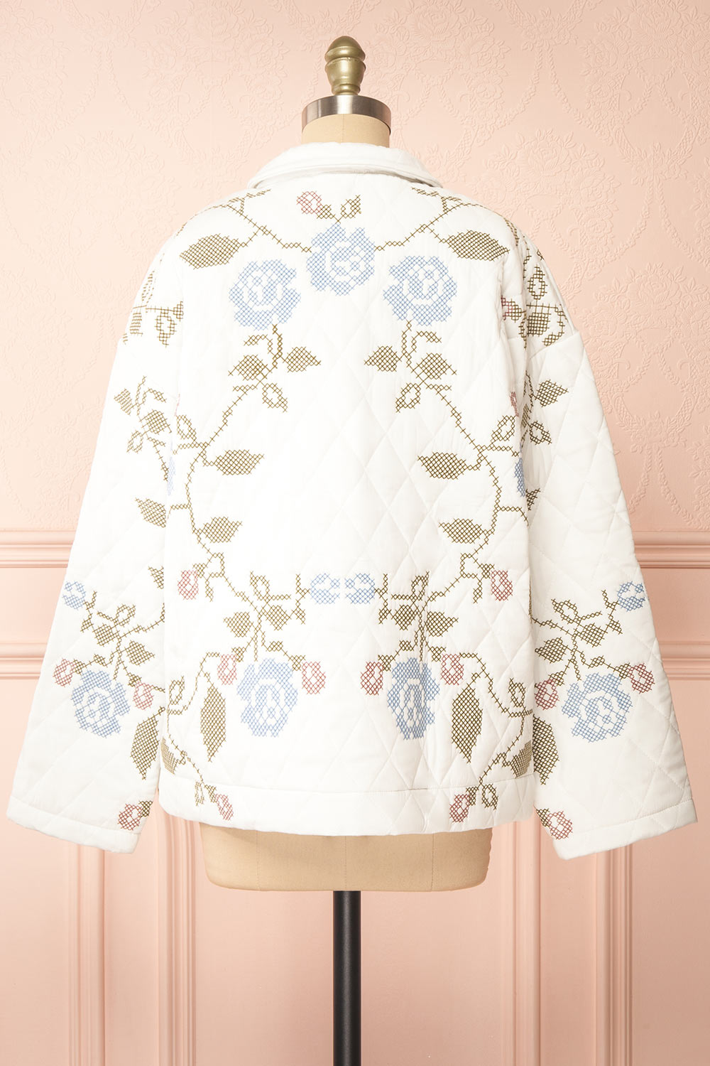 Carolyne White Quilted Jacket w/ Floral Embroidery | Boutique 1861 back view