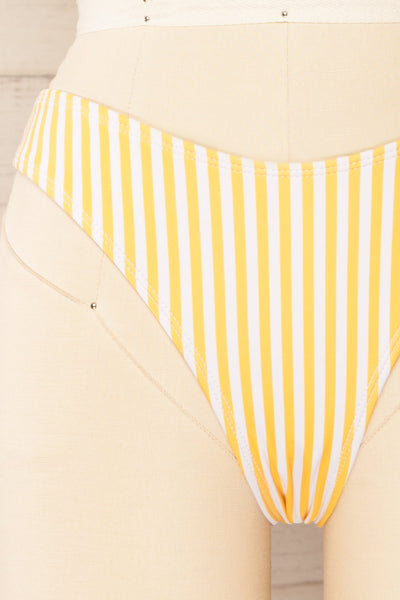 Carora Yellow Striped Bikini Bottom | La petite garçonne front close-up