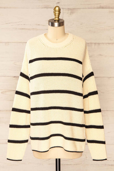 Carpentras Oversized Beige Striped Knit Sweater | La petite garçonne front view