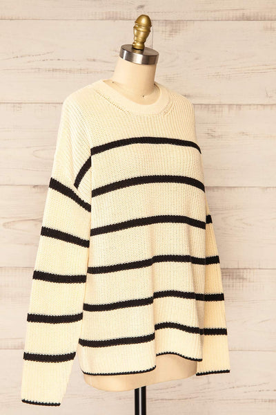 Carpentras Oversized Beige Striped Knit Sweater | La petite garçonne side view