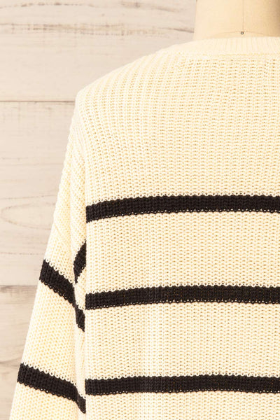 Carpentras Oversized Beige Striped Knit Sweater | La petite garçonne back close-up