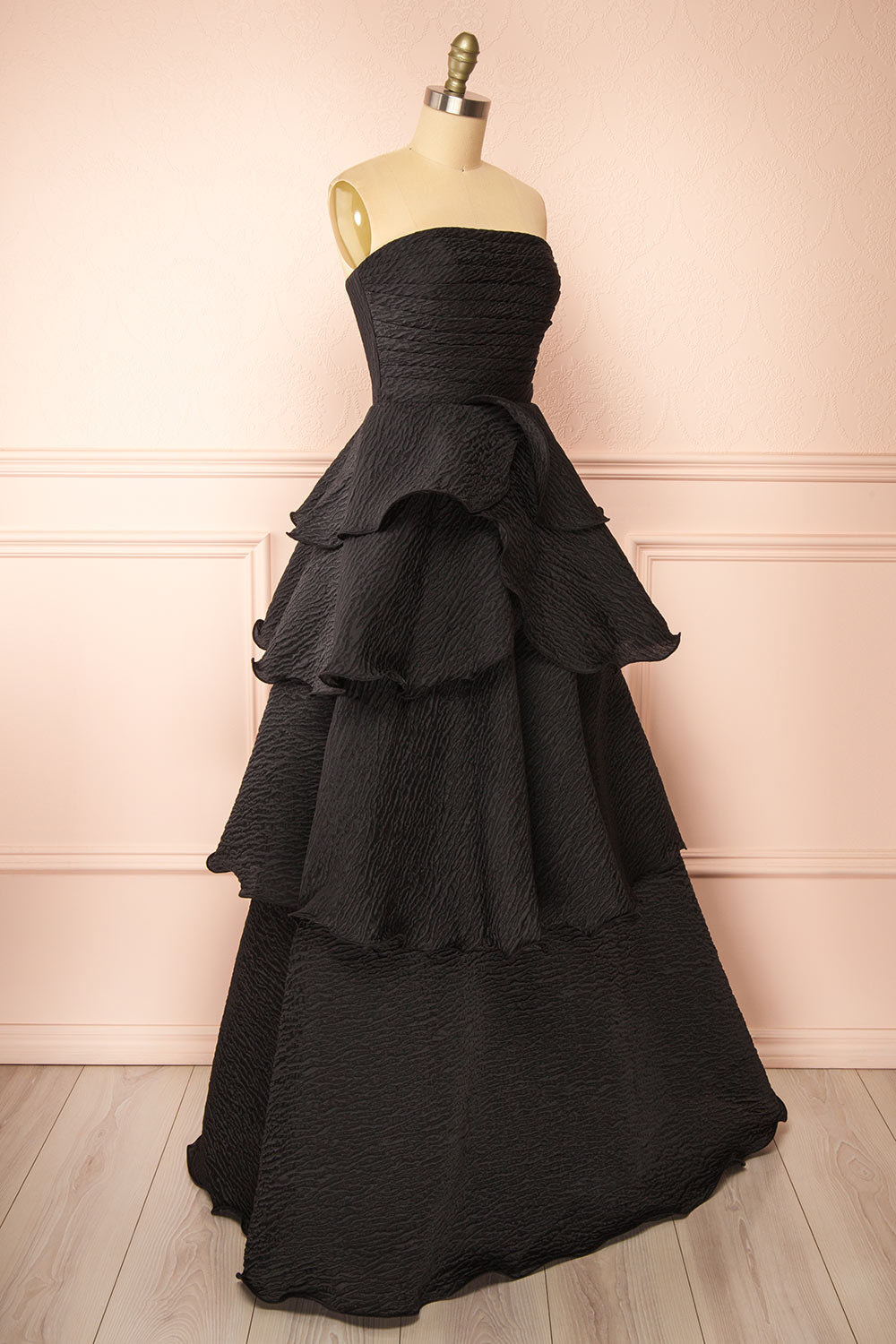 Carrie Black Layered Organza Maxi Dress | Boutique 1861 side view