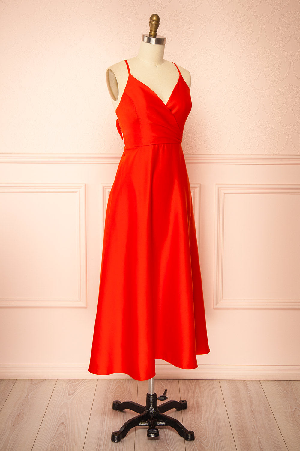 Caryanne Red Tie-Back Satin Dress | Boutique 1861 side view