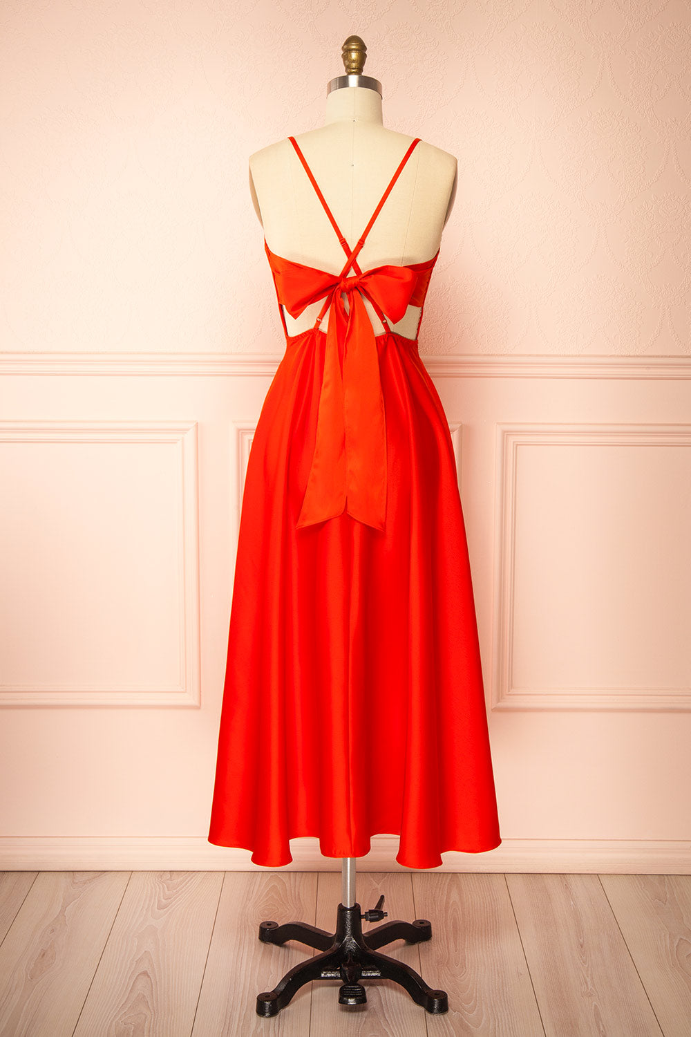 Caryanne Red Tie-Back Satin Dress | Boutique 1861 back view
