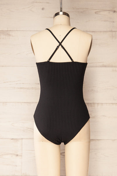 Casablanca Black Ribbed One-Piece Swimsuit | La petite garçonne cross straps view