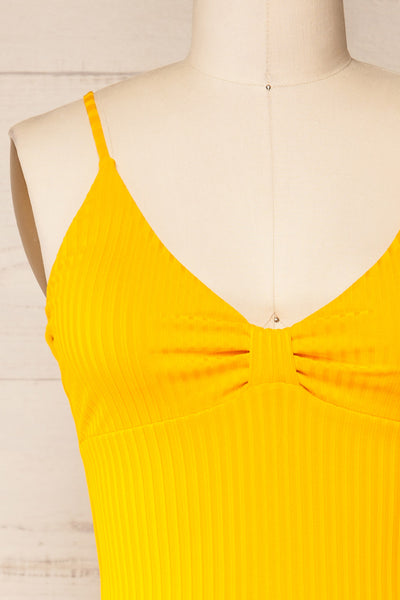 Casablanca Yellow Ribbed One-Piece Swimsuit | La petite garçonne front close-up