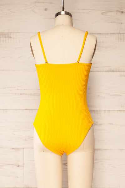 Casablanca Yellow Ribbed One-Piece Swimsuit | La petite garçonne back view