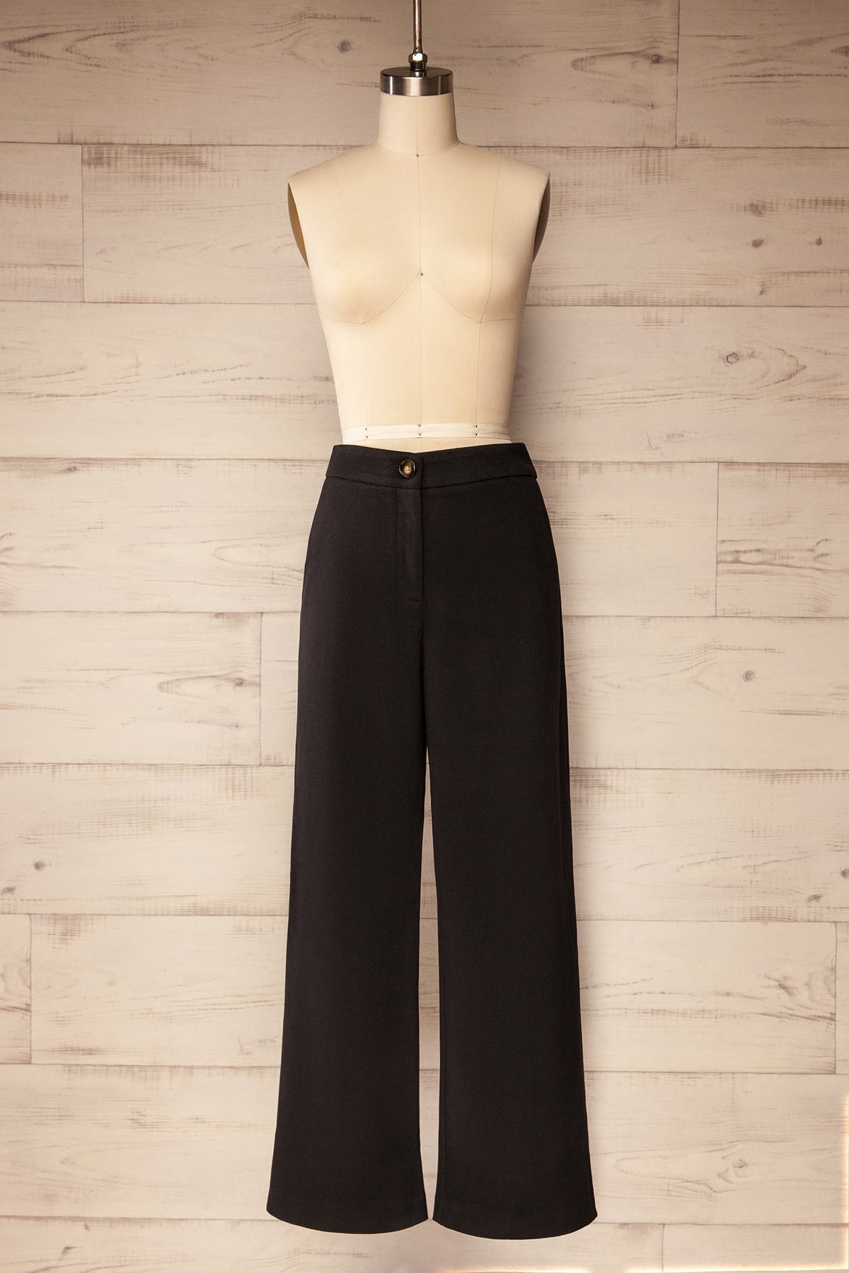 front view of Cascapedia Black Wide-Leg Full-Length Pants with Pockets at La petite garçonne