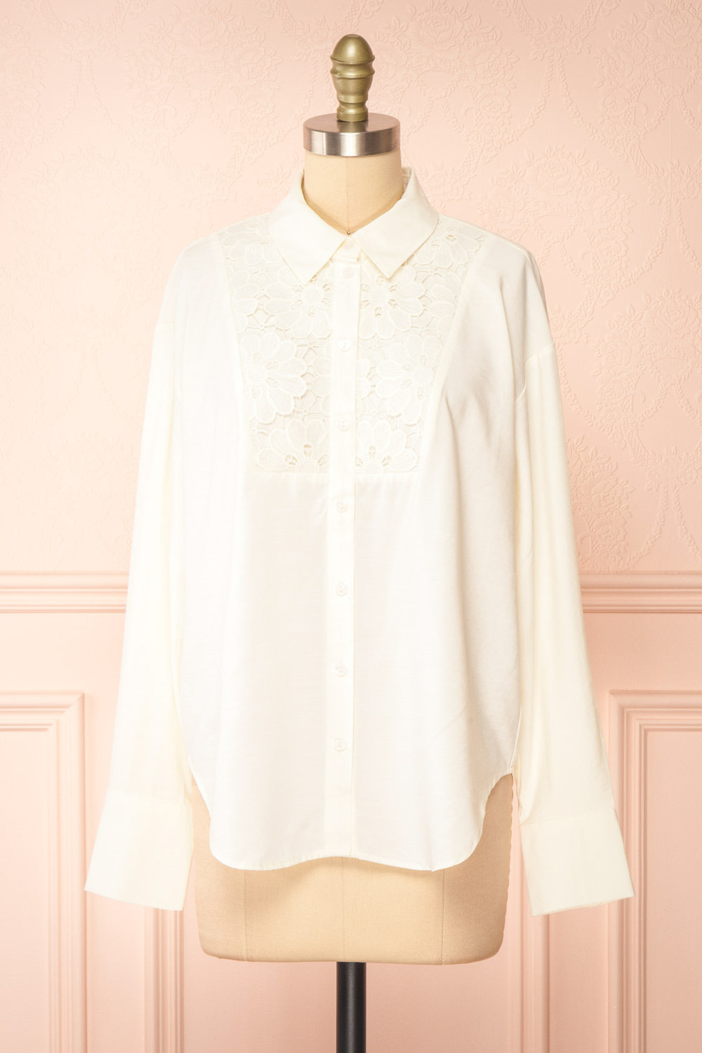 Caselotta Ivory Shirt w/ Embroidered Flowers | Boutique 1861 front view