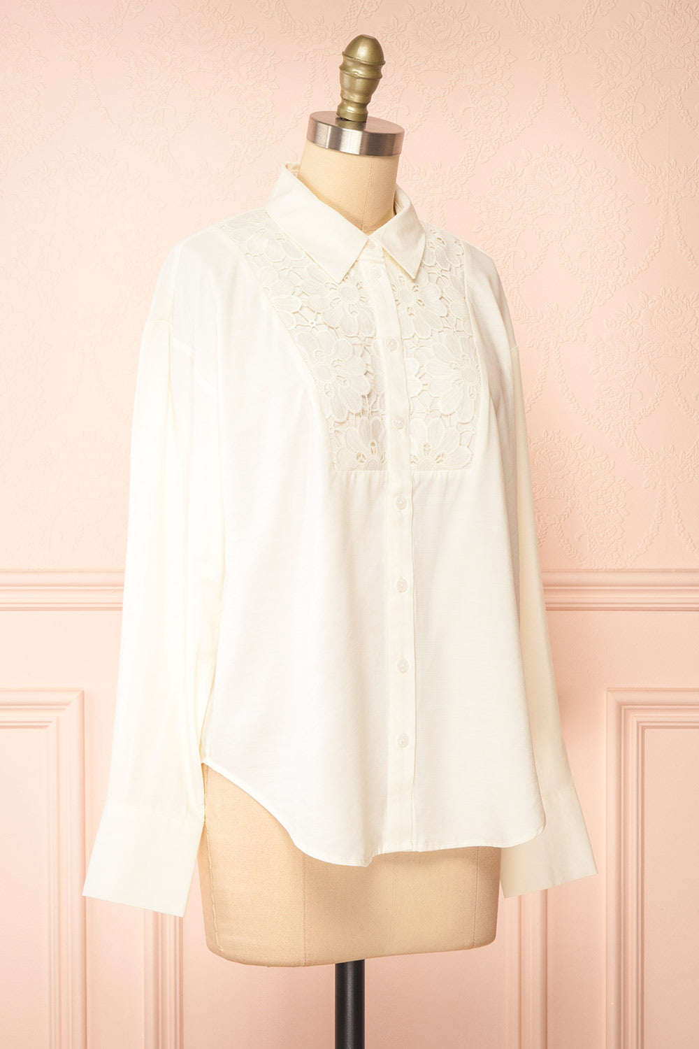Caselotta Ivory Shirt w/ Embroidered Flowers | Boutique 1861 side view