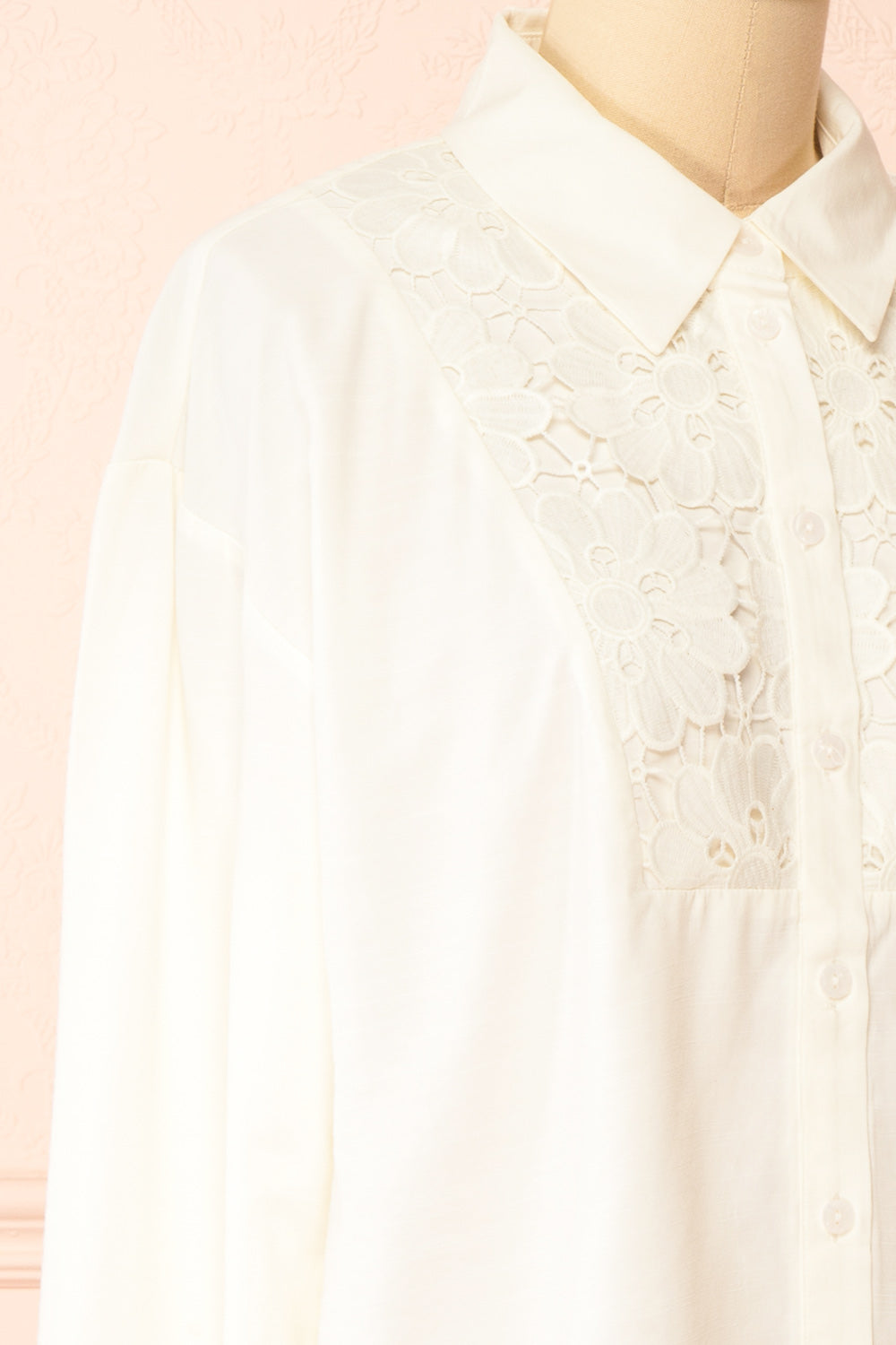 Caselotta Ivory Shirt w/ Embroidered Flowers | Boutique 1861 side