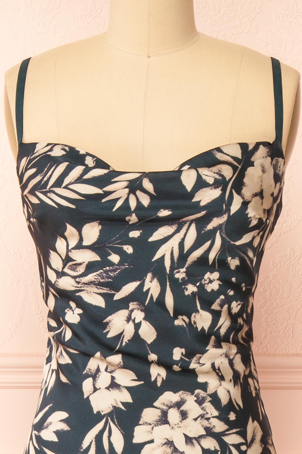 Casey Long Dark Floral Satin Dress | Boutique 1861 front
