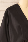 Casilda Black Loose V-Neck Crop Top | La petite garçonne side close-up