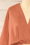 Casilda Rust Loose V-Neck Crop Top | La petite garçonne front close-up