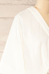 Casilda White Loose V-Neck Crop Top | La petite garçonne side close-up