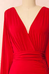 Cassidy Red Plunging Neckline Mermaid Maxi Dress | Boutique 1861 front close-up