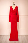 Cassidy Red Plunging Neckline Mermaid Maxi Dress | Boutique 1861 FRONT VIEW