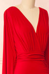 Cassidy Red Plunging Neckline Mermaid Maxi Dress | Boutique 1861 side close-up