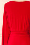 Cassidy Red Plunging Neckline Mermaid Maxi Dress | Boutique 1861 back close-up