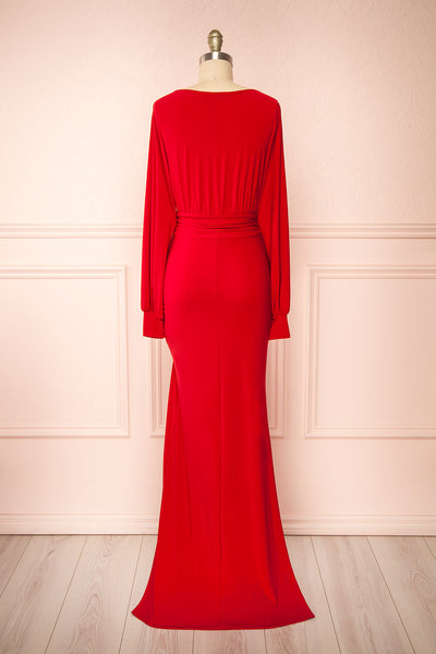 Cassidy Red Plunging Neckline Mermaid Maxi Dress | Boutique 1861 back view