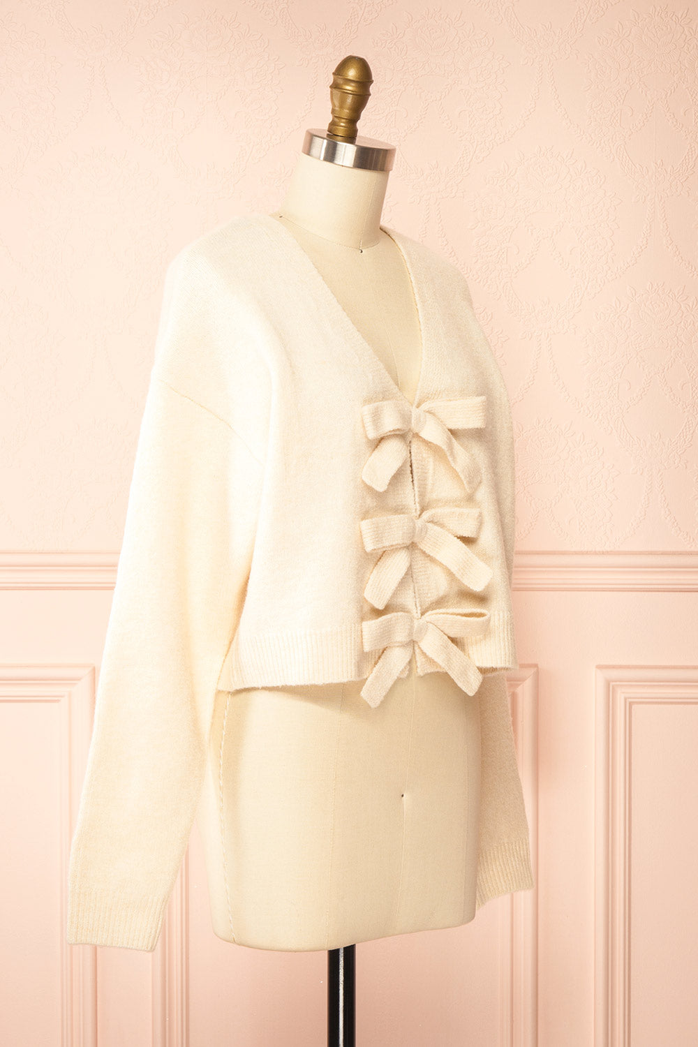 Cassiopee Beige Cardigan with Bows | Boutique 1861 side view