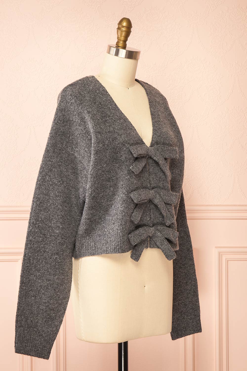 Cassiopee Grey Cardigan with Bows | Boutique 1861 side view