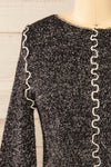 Castries Black & White Long Sleeve Top w/ Frills | La petite garçonne front close-up