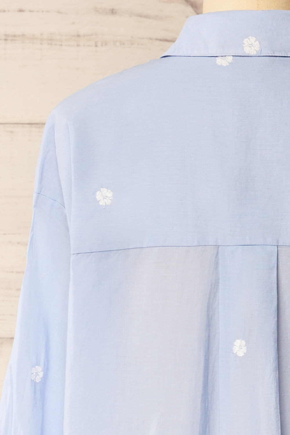 Catania | Oversized Blue Shirt with Floral Embroidery