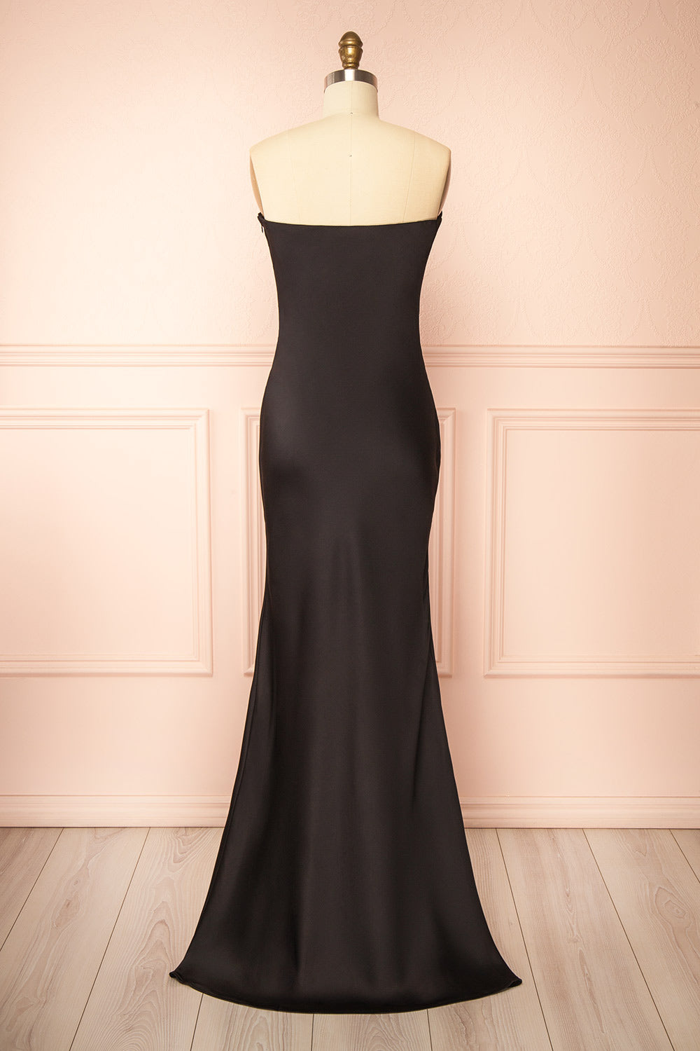 Cathleen Black Fitted Strapless Satin Maxi Dress | Boutique 1861 back view