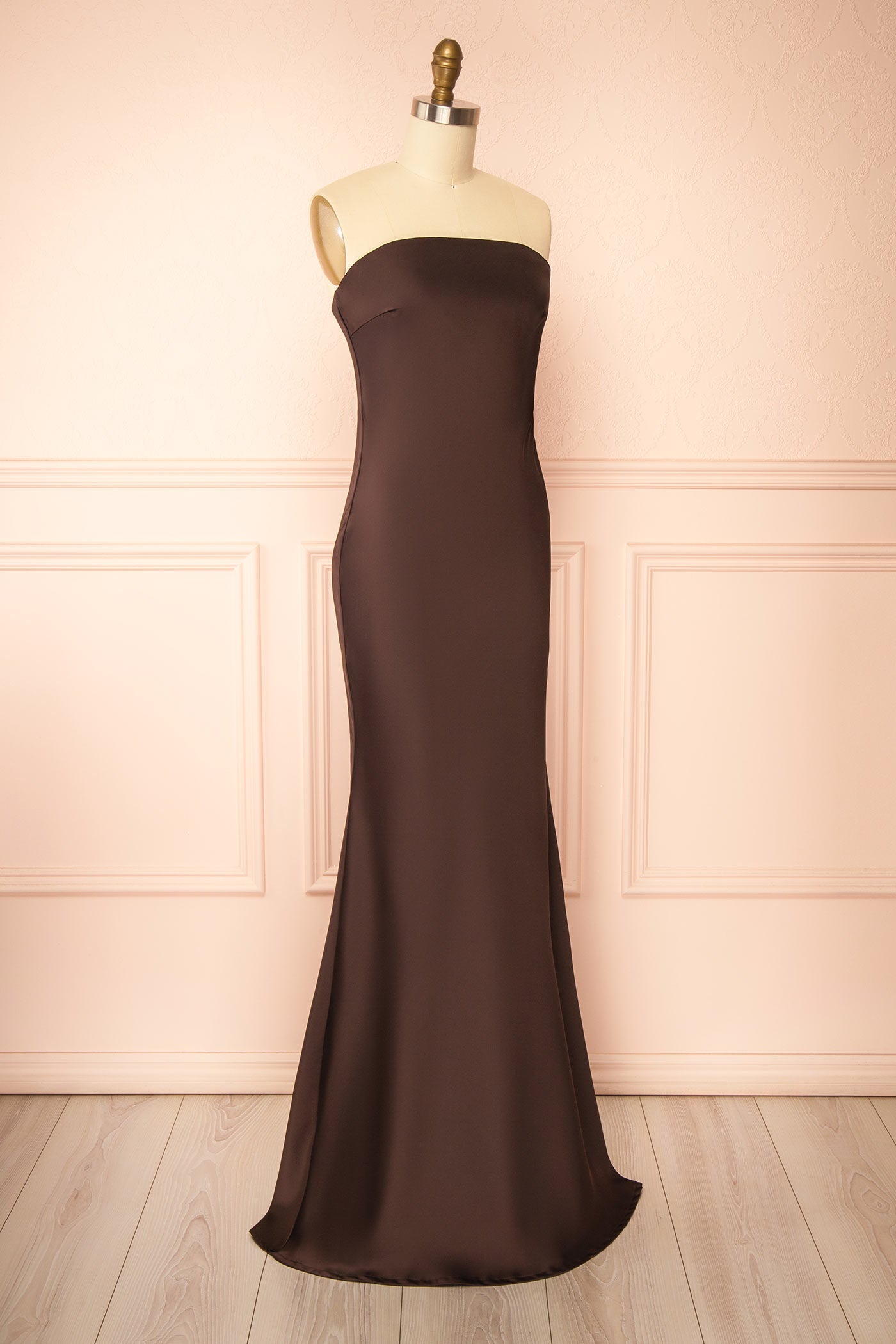 Cathleen Brown | Fitted Strapless Satin Maxi Dress