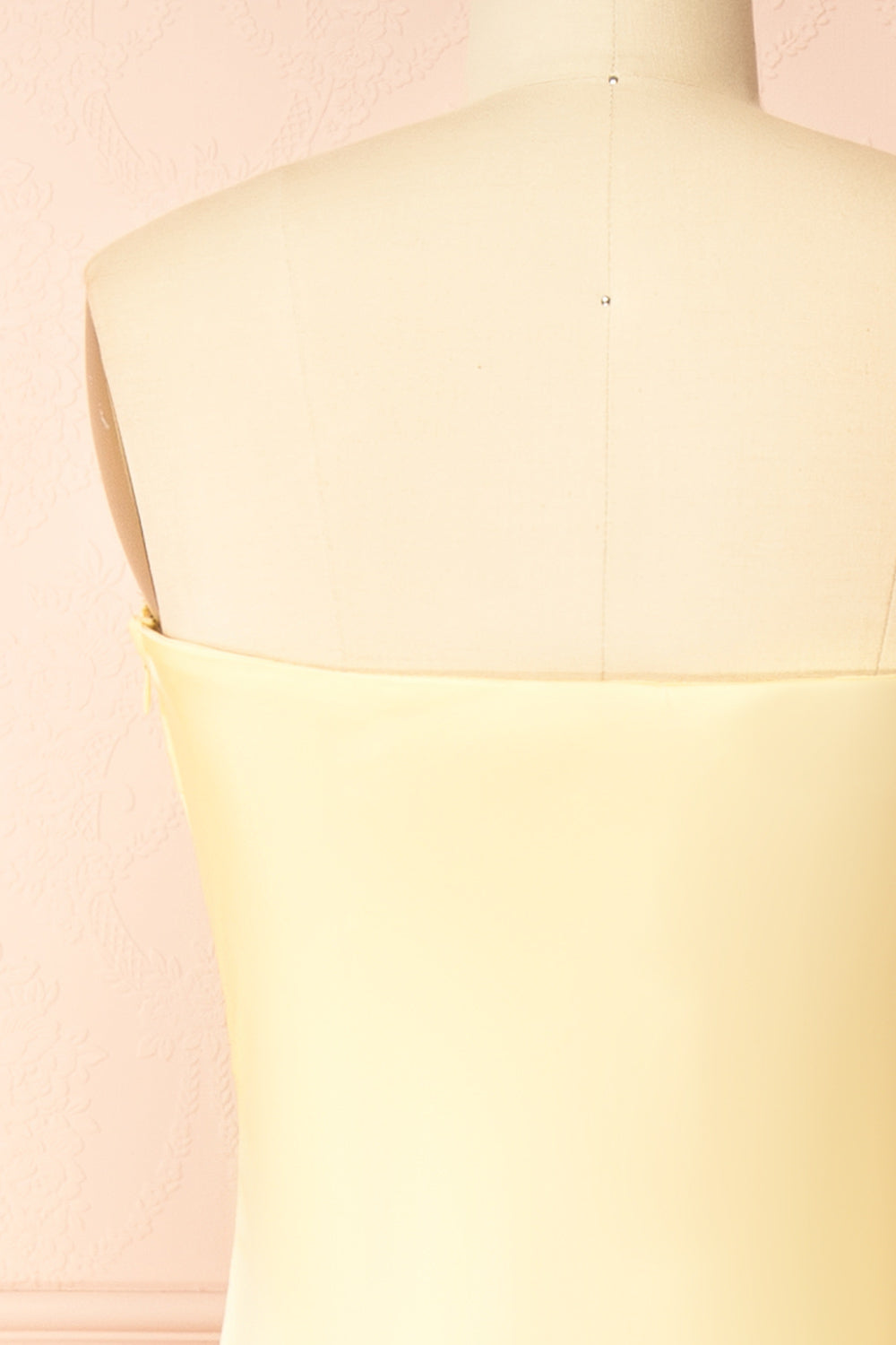 Cathleen Light Yellow Fitted Strapless Satin Maxi Dress | Boutique 1861 back