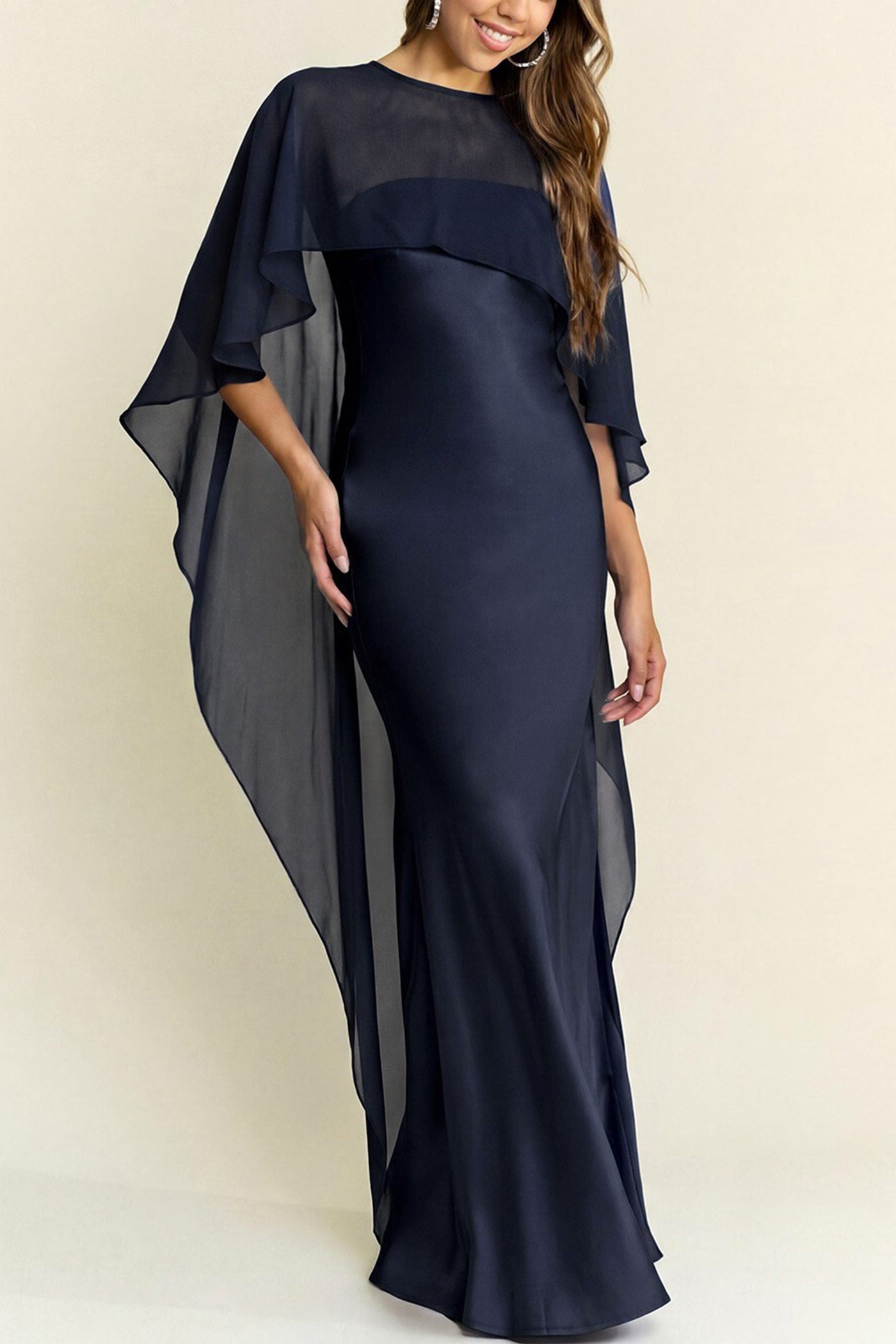 Cathleen Navy | Fitted Strapless Satin Maxi Dress