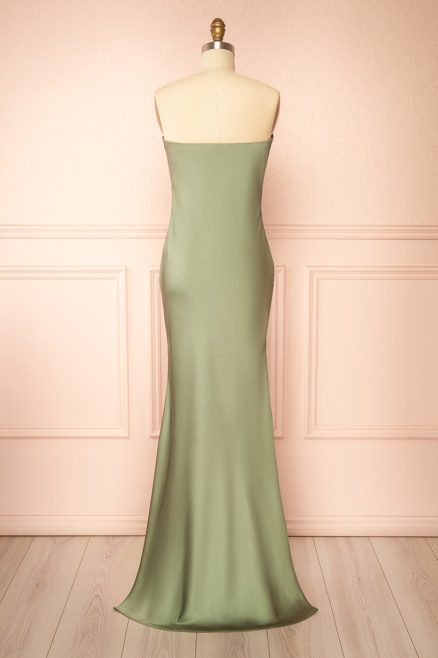 Cathleen Sage | Fitted Strapless Satin Maxi Dress
