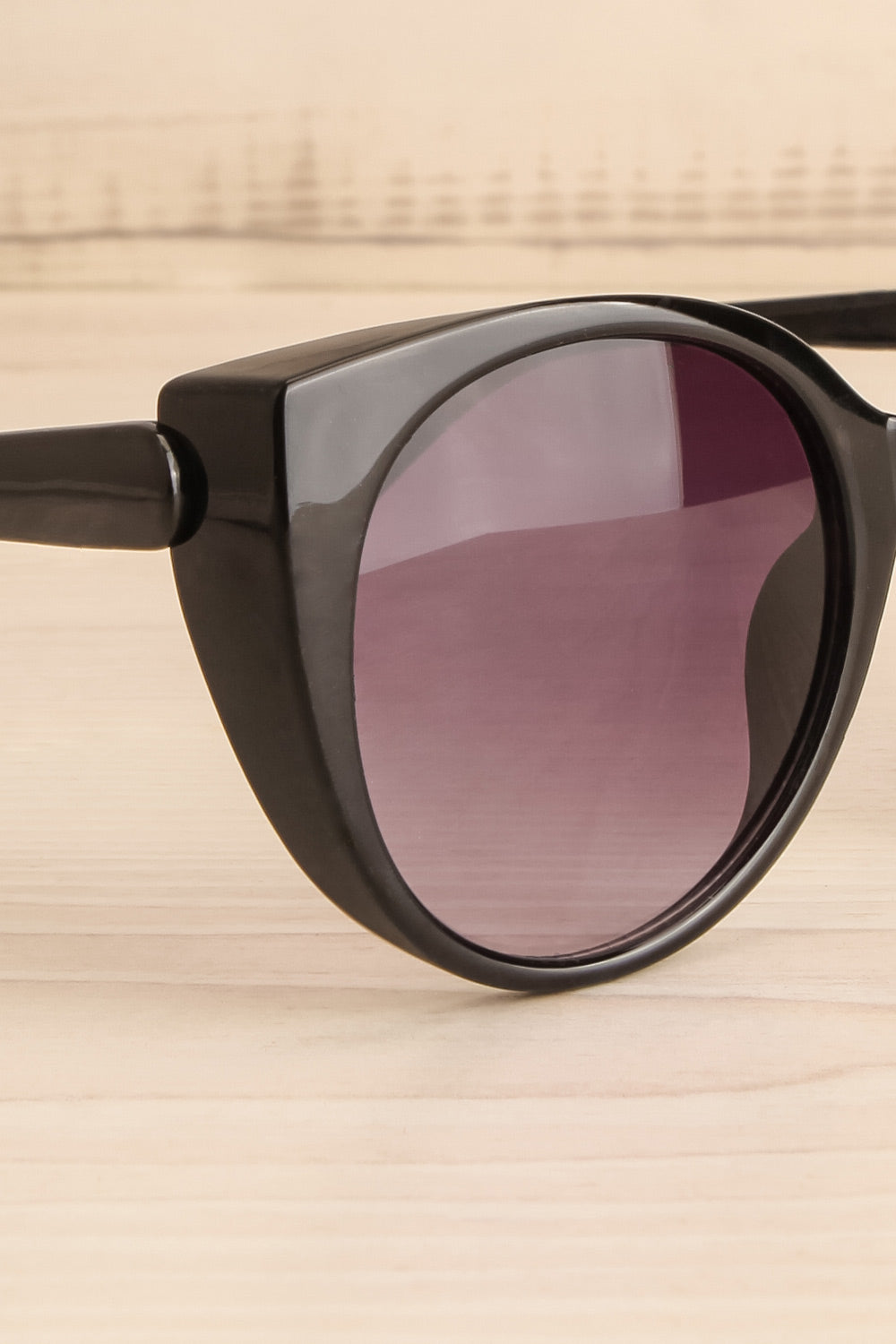 Caty Glossy Black Cat-Eye Sunglasses | La petite garçonne side close-up