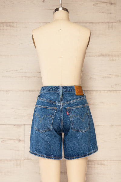 Cavtat Blue High-Waisted Denim Shorts | La petite garçonne back view