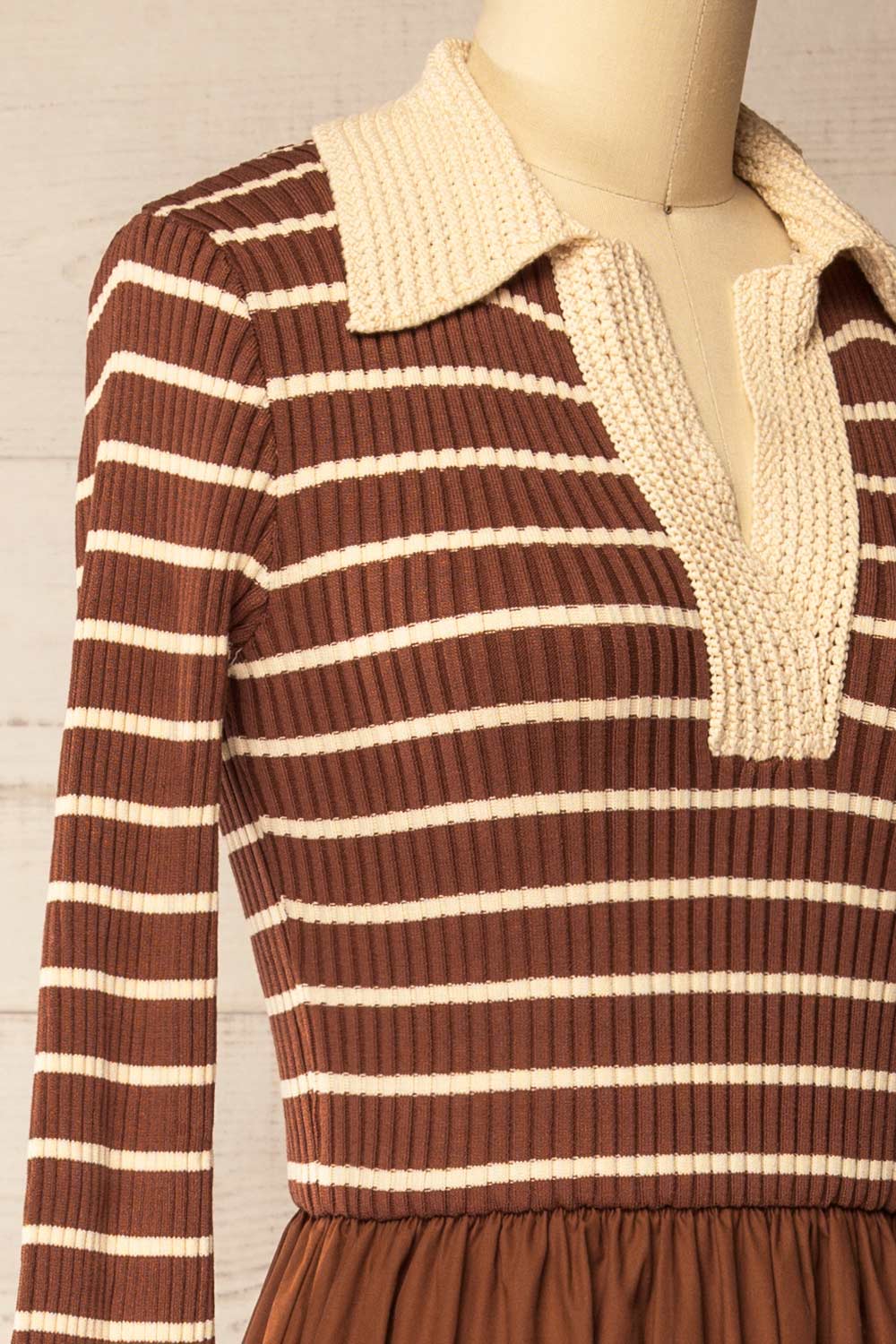 Cayce Long Brown Striped Knit Dress with Crochet Details | La petite garçonne side