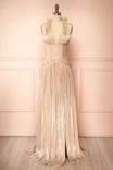Cecia Champagne | Robe Maxi Plissée à Fente Haute