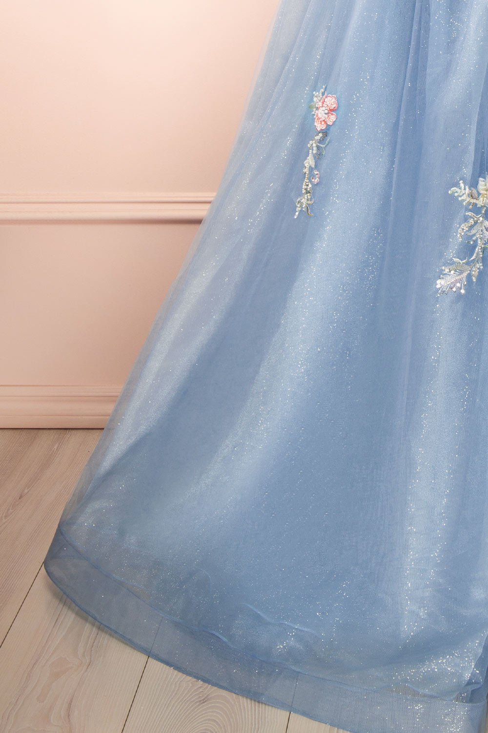 Cecily Crystal Embroidered Blue Ball Gown Dress | Boutique 1861 bottom