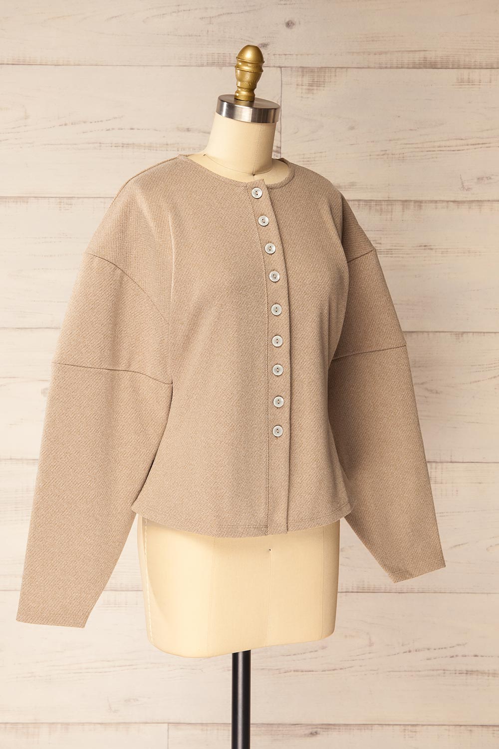Ceduna Beige Button-Up Flared Cardigan | La petite garçonne side view