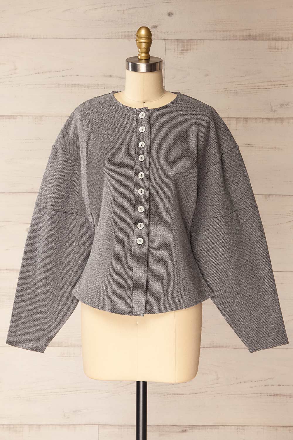 Ceduna Grey Button-Up Flared Cardigan | La petite garçonne front view