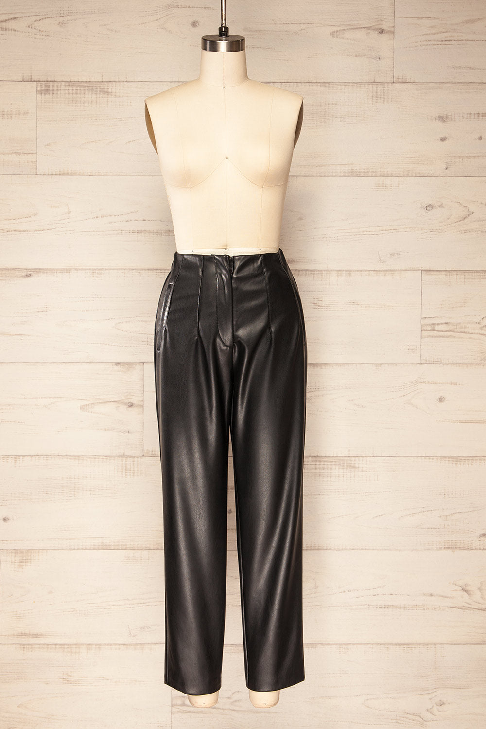Cefalu Black | Faux Leather High-Waisted Pants