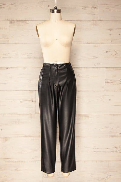 Cefalu Black Faux Leather Straight-Leg Pants | La petite garçonne front view