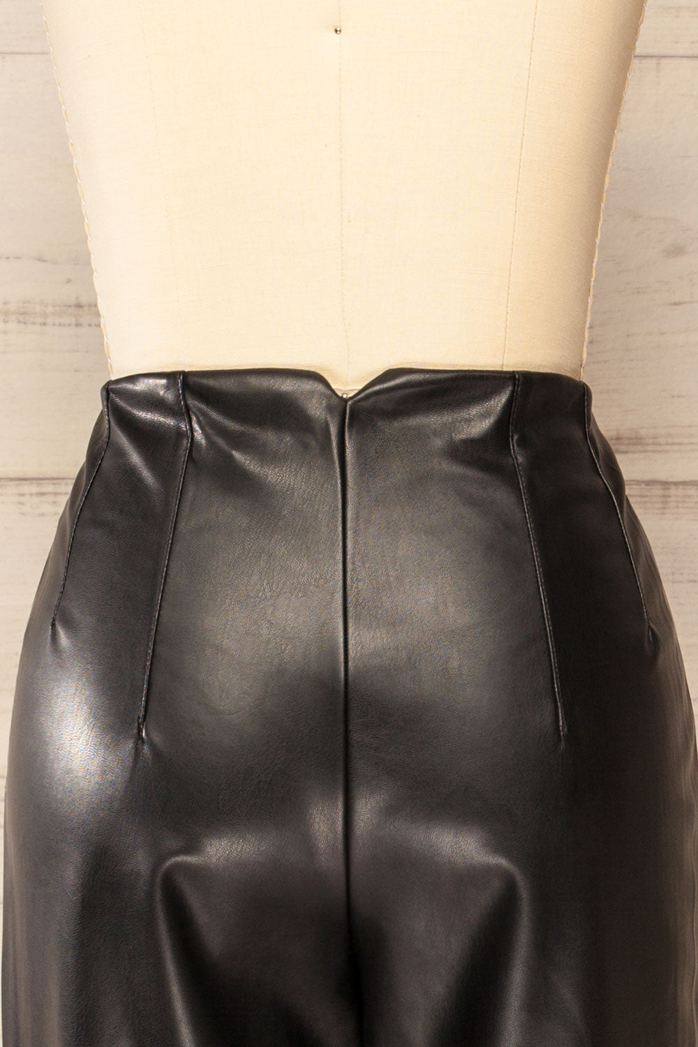 Cefalu Black Faux Leather Straight-Leg Pants | La petite garçonne back close-up